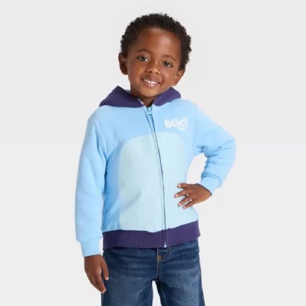 Toddler Boys' Bluey Cosplay Faux Shearling Hoodie Zip-Up Sweatshirt - Light Blue